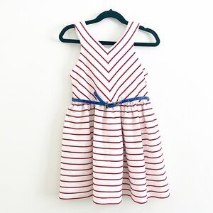 Pippa & Julie Red and White Striped Girl’s Dress with Blue Belt
